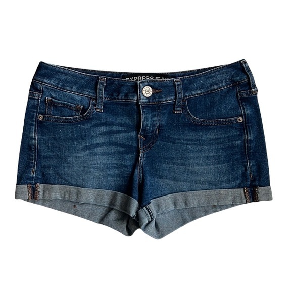 Express Cuffed Ultimate Stretch Low Rise Shortie Denim Shorts Size 0 - Picture 2 of 9